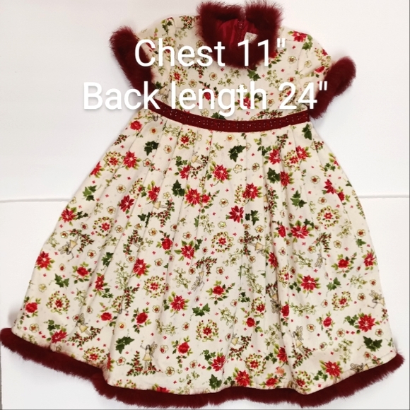 Trish Scully Child Velvet Dress with Red Fur, Sequin & Bead Trim 24 Months - Picture 11 of 15